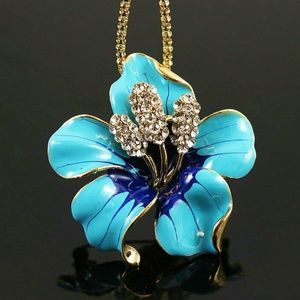 SOLD Blue Enamel Crystal Bauhinia Flower Necklace